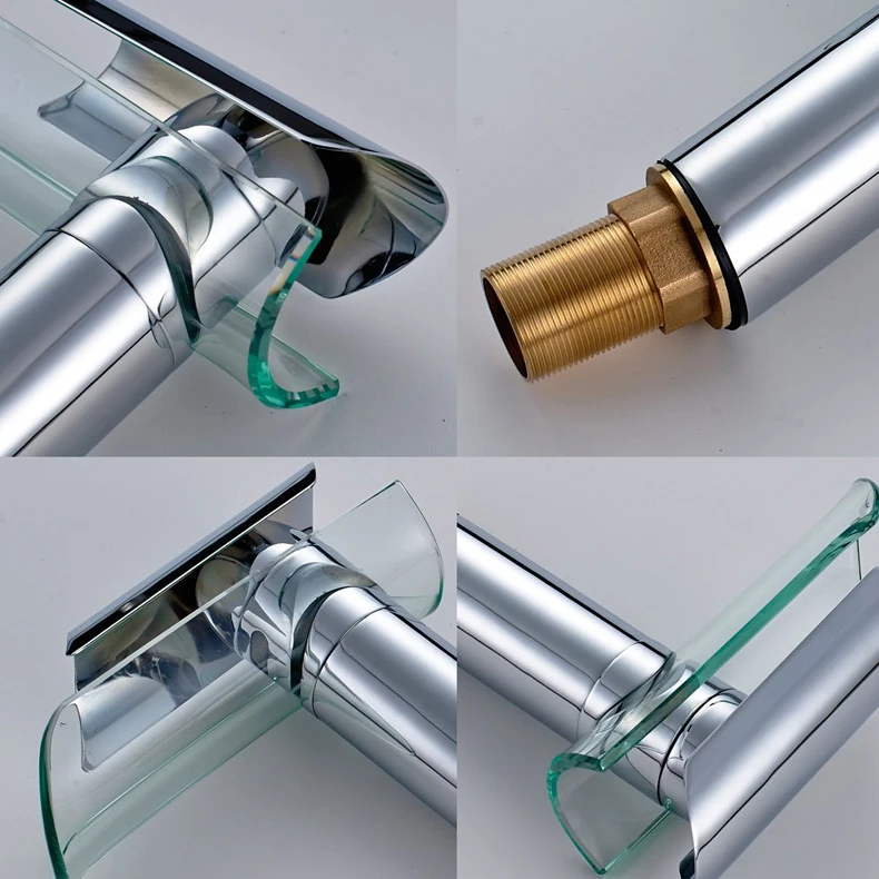 One Handle Single Hole Glass Waterfall Type Brass Basin Tap In 3 Colors