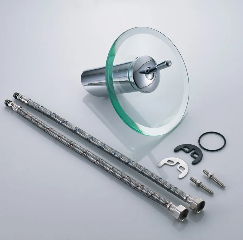 One Handle Single Hole Glass Waterfall Type Brass Basin Tap In 3 Colors