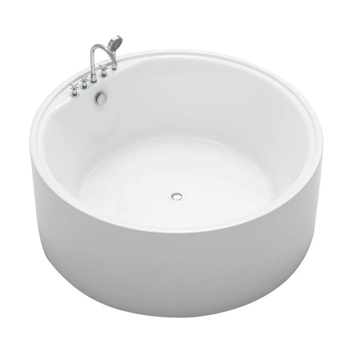 Acrylic Round Bath Tub Whirlpool Freestanding Bathtub with Tub Filler and Trim Kit -Bathlova