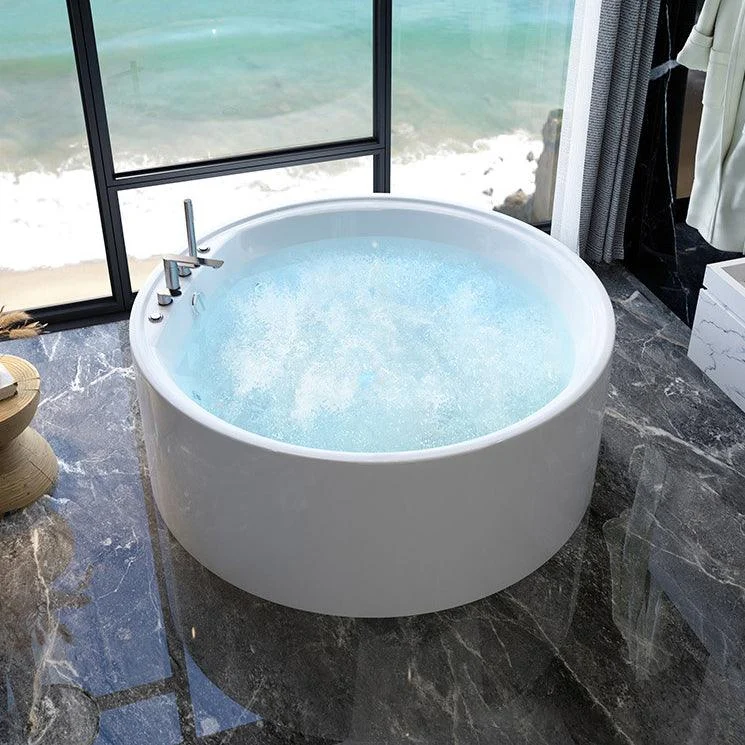 Acrylic Round Bath Tub Whirlpool Freestanding Bathtub with Tub Filler and Trim Kit -Bathlova