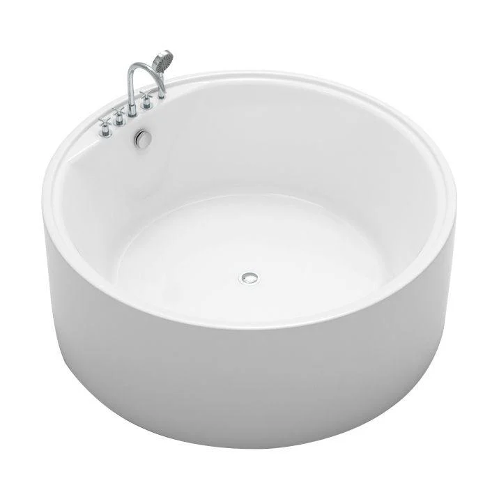 Acrylic Round Bath Tub Whirlpool Freestanding Bathtub with Tub Filler and Trim Kit -Bathlova