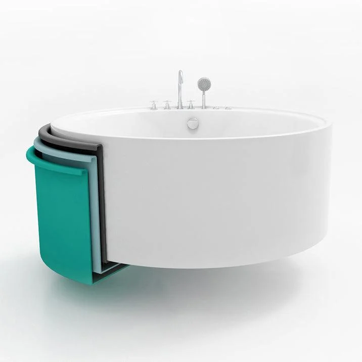 Acrylic Round Bath Tub Whirlpool Freestanding Bathtub with Tub Filler and Trim Kit -Bathlova