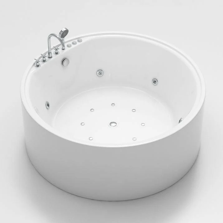 Acrylic Round Bath Tub Whirlpool Freestanding Bathtub with Tub Filler and Trim Kit -Bathlova