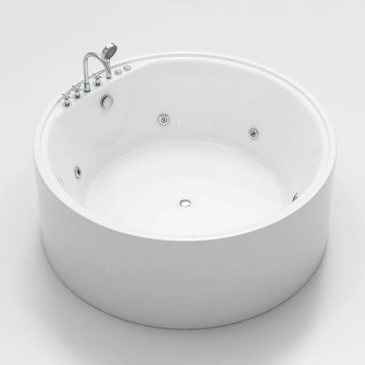 Acrylic Round Bath Tub Whirlpool Freestanding Bathtub with Tub Filler and Trim Kit -Bathlova