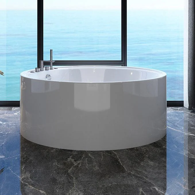 Acrylic Round Bath Tub Whirlpool Freestanding Bathtub with Tub Filler and Trim Kit -Bathlova