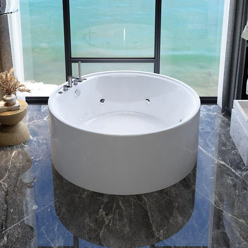 Acrylic Round Bath Tub Whirlpool Freestanding Bathtub with Tub Filler and Trim Kit -Bathlova