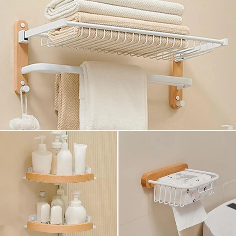 Aluminum & Wood Bath Hardware Set White Bathroom Accessory Kit -Bathlova