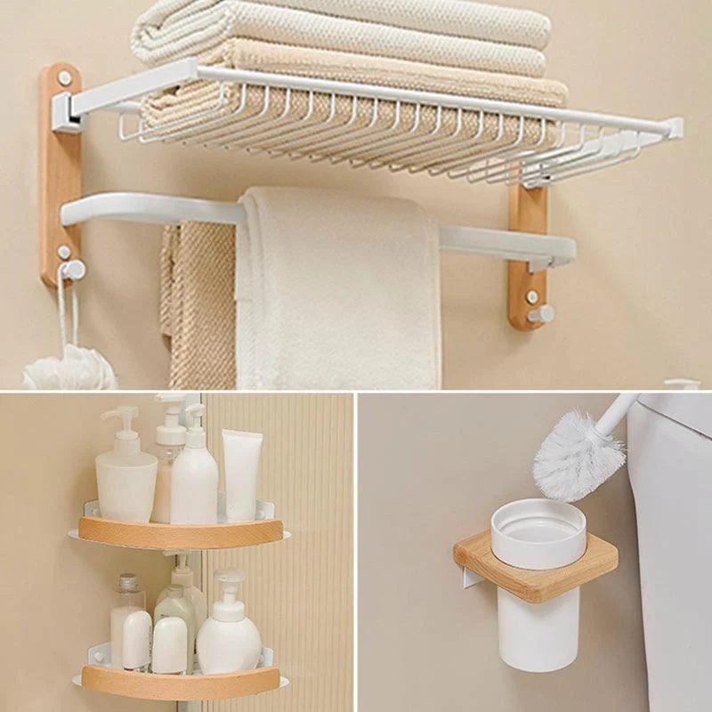 Aluminum & Wood Bath Hardware Set White Bathroom Accessory Kit -Bathlova