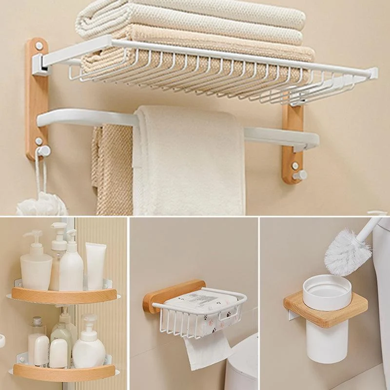 Aluminum & Wood Bath Hardware Set White Bathroom Accessory Kit -Bathlova