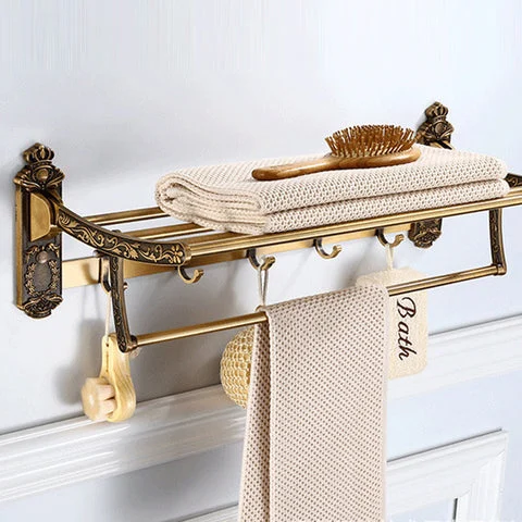 Aluminum Foldable Antique Brass Bath Towel Rack Bathroom Towel Holder