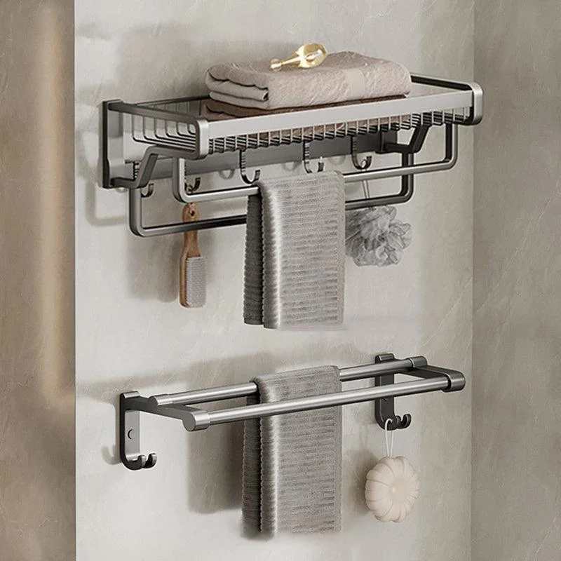 Aluminum Modern Bathroom Accessory Set Polished Gray Bath Shelf/Paper Holder/Robe Hooks -Bathlova