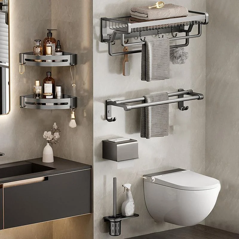 Aluminum Modern Bathroom Accessory Set Polished Gray Bath Shelf/Paper Holder/Robe Hooks -Bathlova