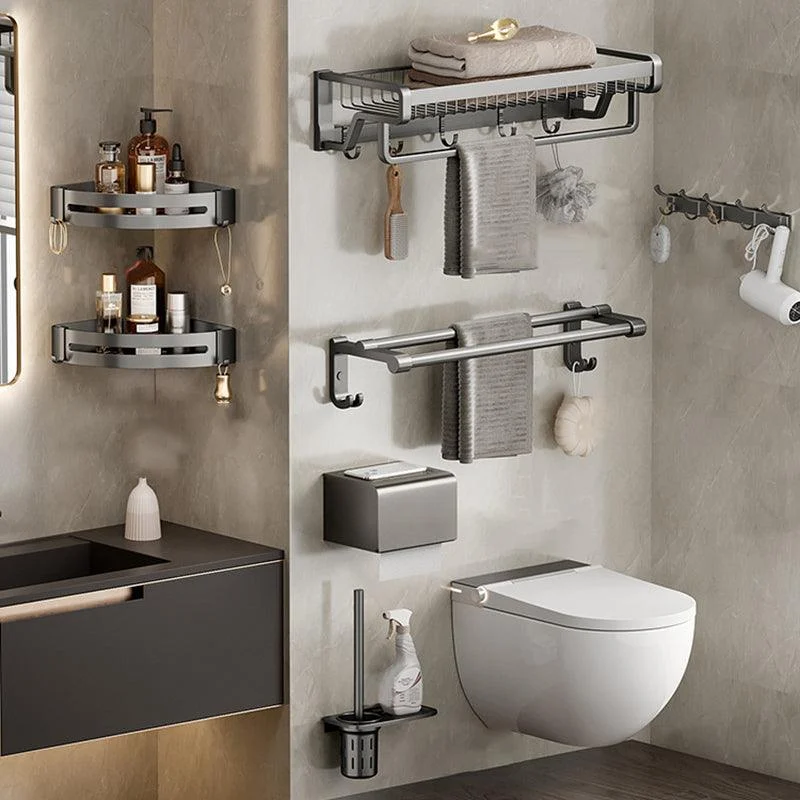 Aluminum Modern Bathroom Accessory Set Polished Gray Bath Shelf/Paper Holder/Robe Hooks -Bathlova