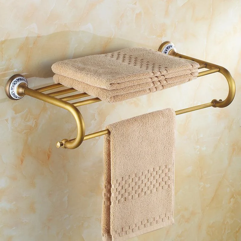 Antique Bathroom Accessory Carved Brass Hardware Wall Mount Towel Bar -Bathlova