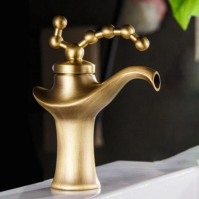 Antique Bathroom Low Basin Tap Brass Retro Lamp Tap -Bathlova