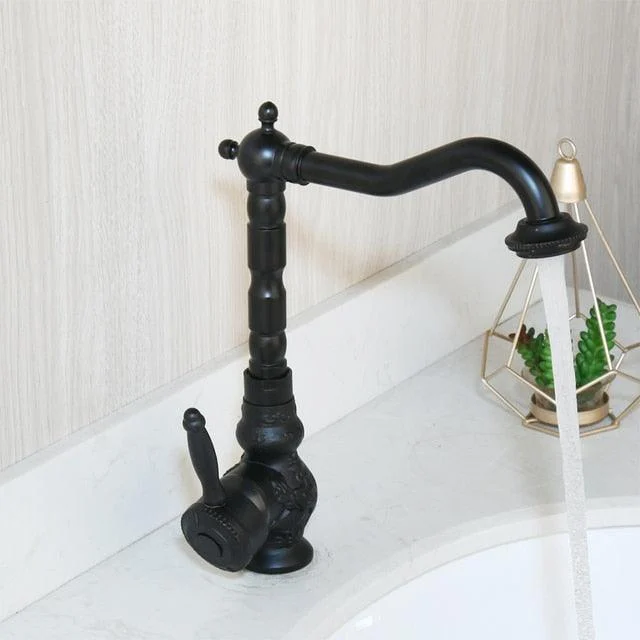 Antique Brass Bathroom Basin Tap Long Nose Spout Wash Sink Tap -Bathlova