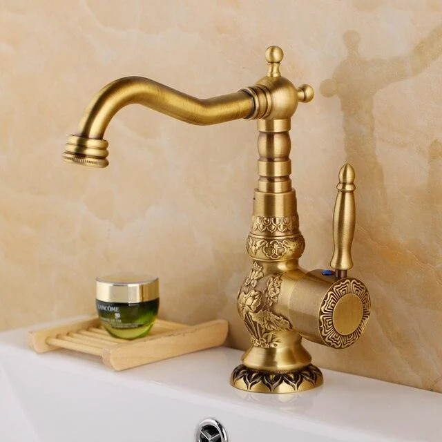 Antique Brass Bathroom Basin Tap Long Nose Spout Wash Sink Tap -Bathlova