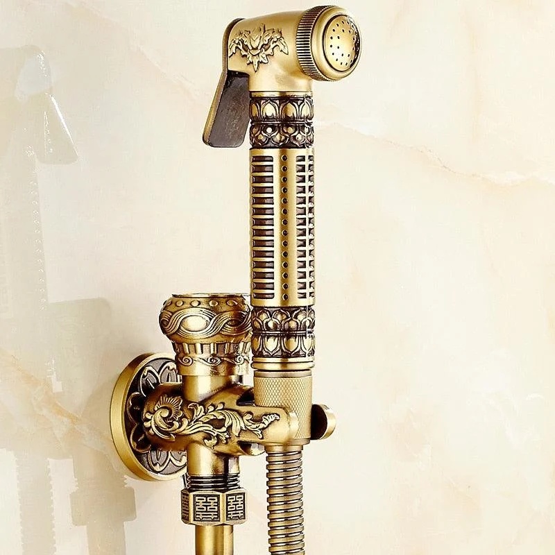 Antique Brass Bathroom Bidet Tap Sprayer Bidet Kit with Hose -Bathlova