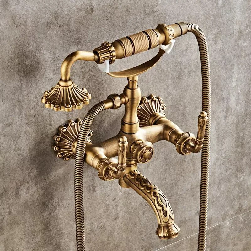 Antique Brass Bathtub Shower Tap Set Dual Control Carved Mixer Tap -Bathlova