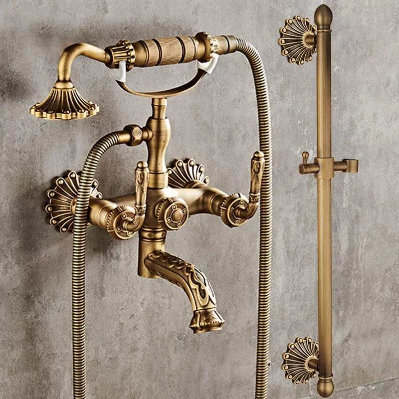 Antique Brass Bathtub Shower Tap Set Dual Control Carved Mixer Tap -Bathlova