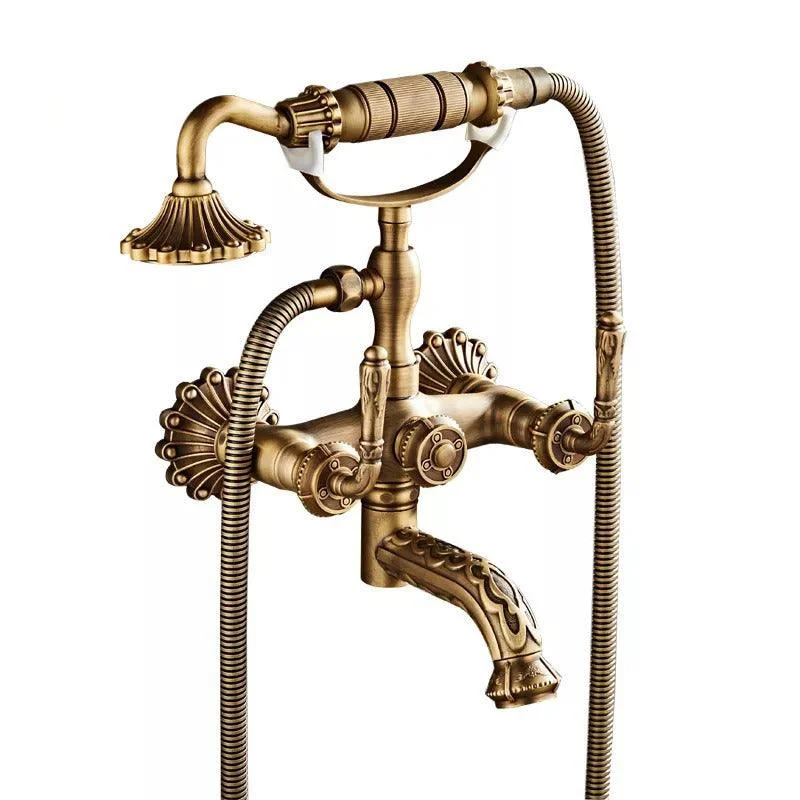 Antique Brass Bathtub Shower Tap Set Dual Control Carved Mixer Tap -Bathlova