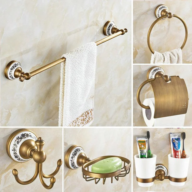 Antique Brass Brushed Bathroom Accessories Set Towel Bar Paper Holder -Bathlova