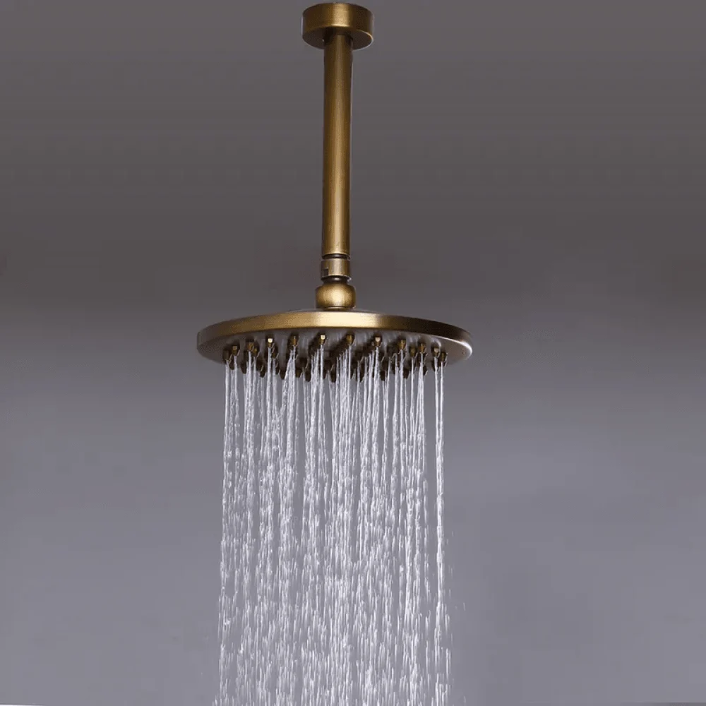 Antique Brass Ceiling Rain Shower System - Shower Head & Single Lever -Bathlova