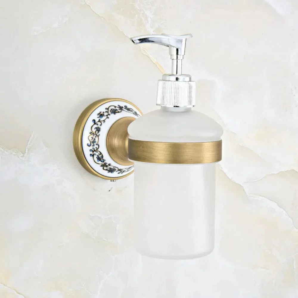 Antique Brass Ceramic Base Wall Mounted Kitchen Soap Dispenser -Bathlova