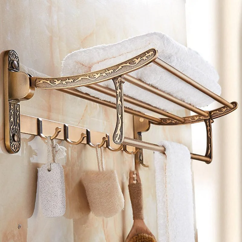 Antique Brass Double Towel Shelf With Hooks Bathroom Accessories -Bathlova