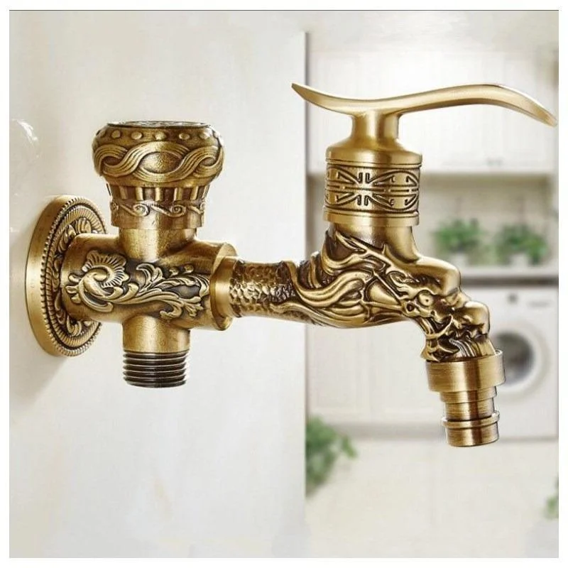 Antique Brass Finish Wall Mount Washing Machine Water Tap Taps -Bathlova