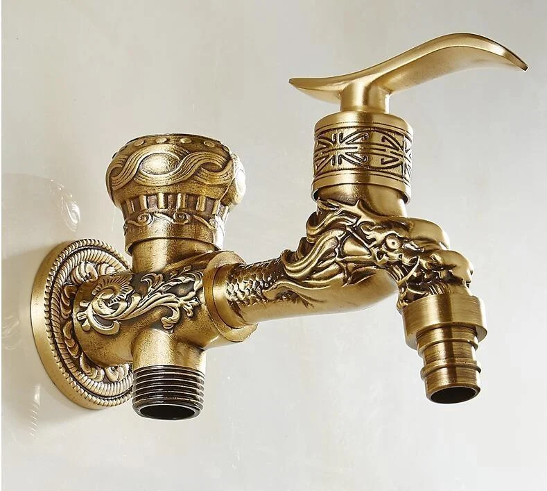 Antique Brass Finish Wall Mount Washing Machine Water Tap Taps -Bathlova