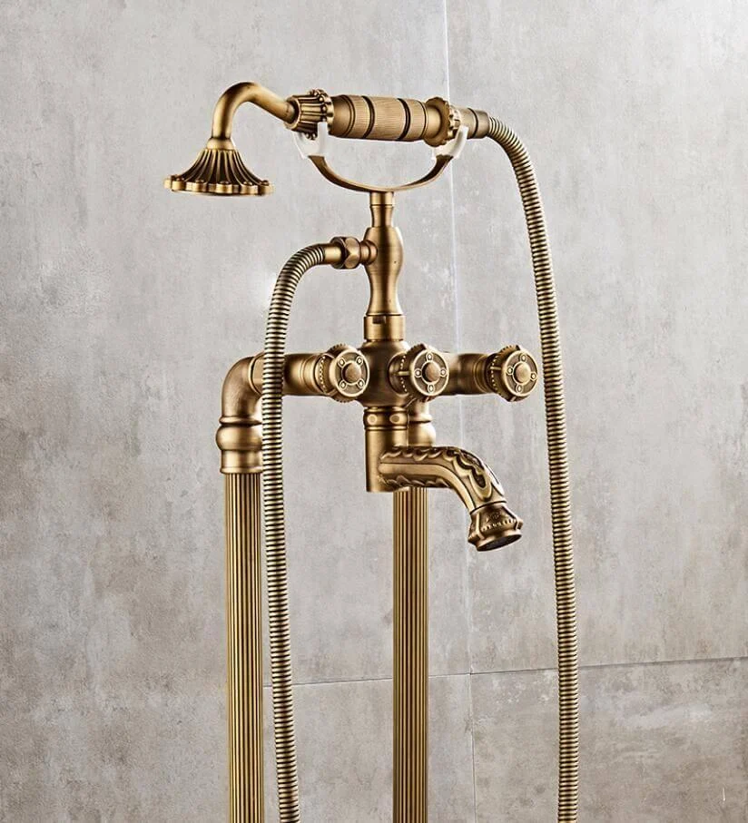 Antique Brass Freestanding Bathtub Tap -Bathlova