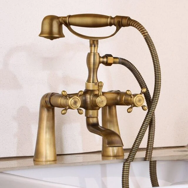 Antique Brass Golden Bathtub Shower Taps Set Dual Knobs Mixer Tap -Bathlova