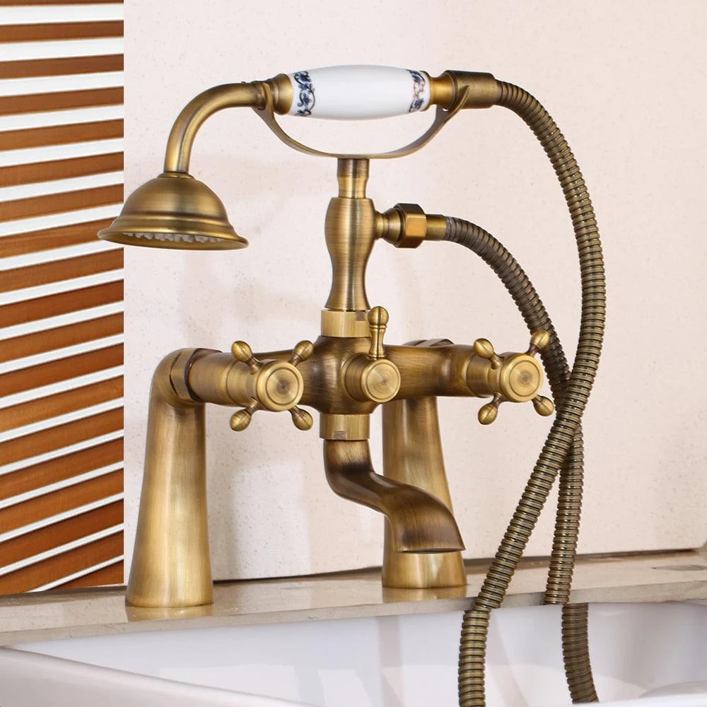 Antique Brass Golden Bathtub Shower Taps Set Dual Knobs Mixer Tap -Bathlova