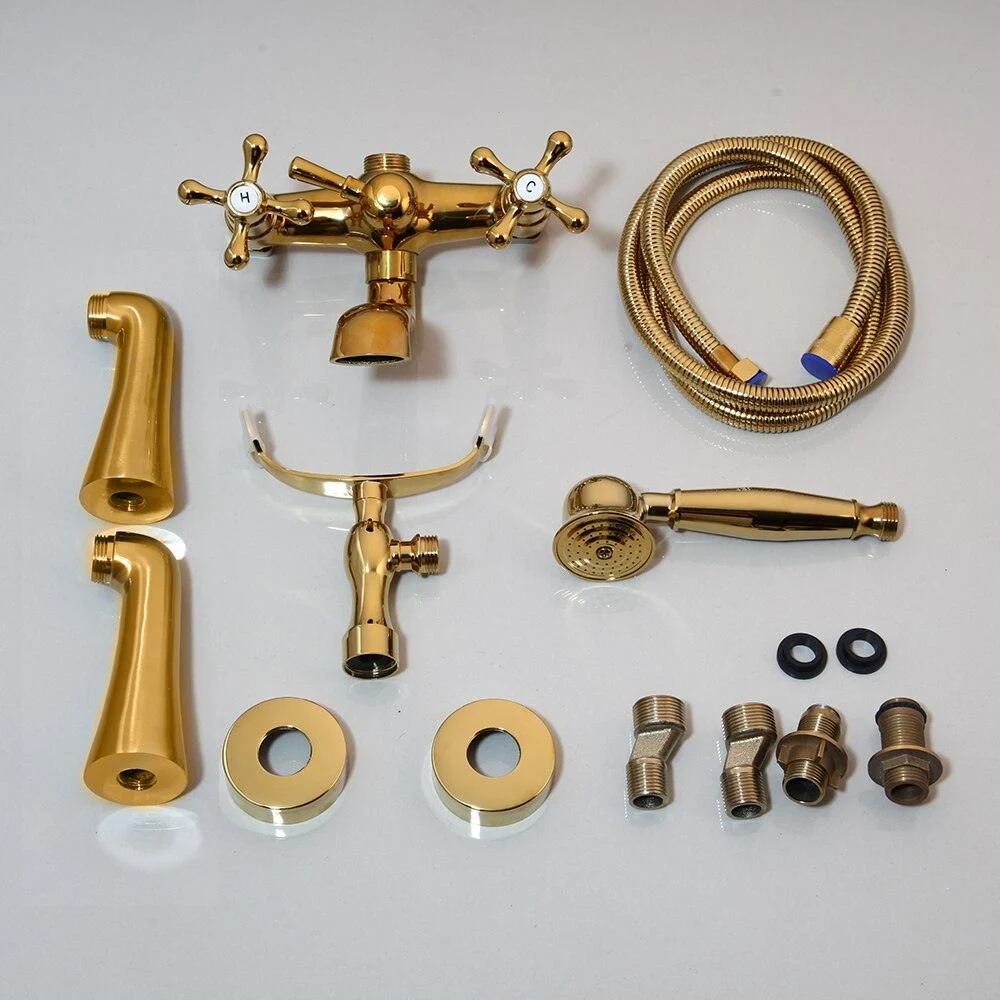 Antique Brass Golden Bathtub Shower Taps Set Dual Knobs Mixer Tap -Bathlova