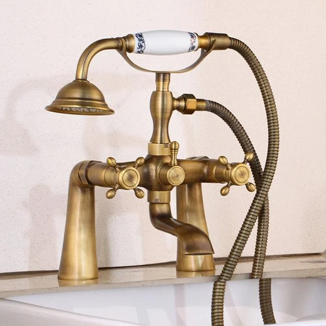 Antique Brass Golden Bathtub Shower Taps Set Dual Knobs Mixer Tap -Bathlova