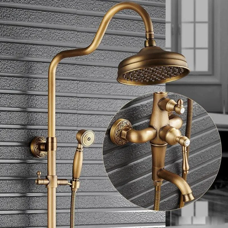 Antique Brass Mixer Valve Shower Set One Handle with Storage Holder -Bathlova