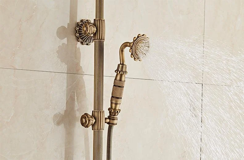 Antique Brass Shower Head Shower System with Handheld Shower -Bathlova