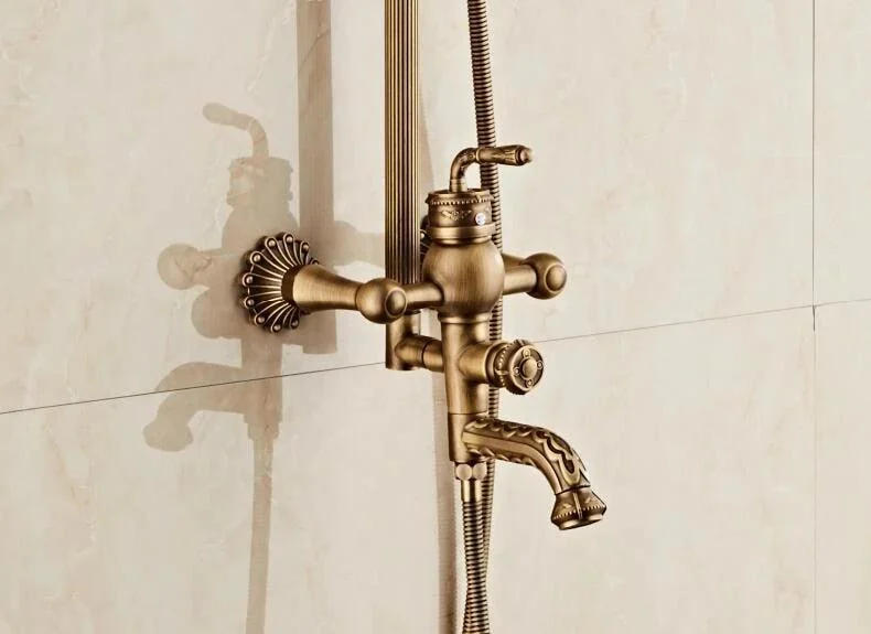 Antique Brass Shower Head Shower System with Handheld Shower -Bathlova