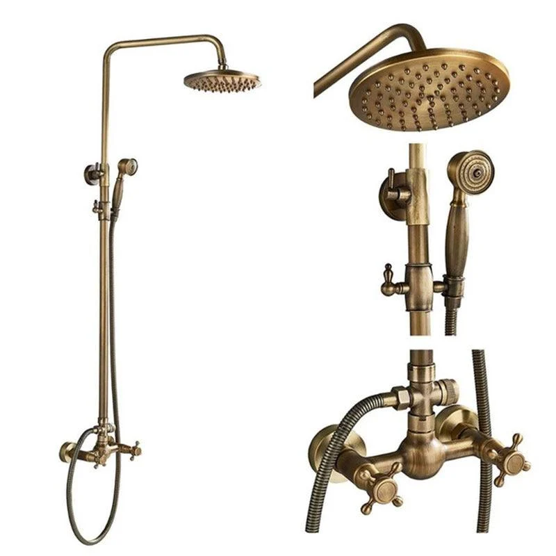 Antique Brass Shower Set Wall Mount Dual Knobs Mixer Tap Shower Set -Bathlova