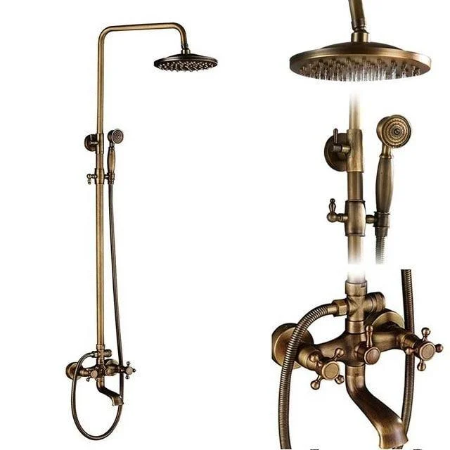 Antique Brass Shower Set Wall Mount Dual Knobs Mixer Tap Shower Set -Bathlova