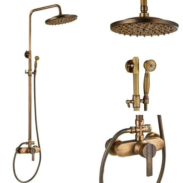 Antique Brass Shower Set Wall Mount Dual Knobs Mixer Tap Shower Set -Bathlova