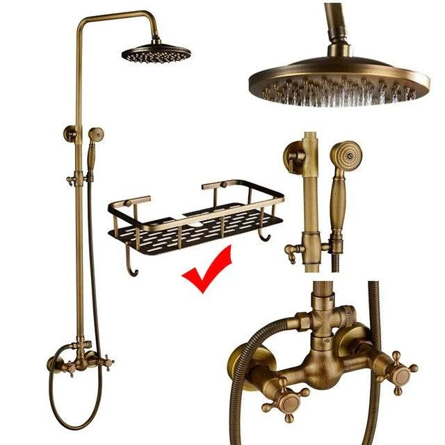 Antique Brass Shower Set Wall Mount Dual Knobs Mixer Tap Shower Set -Bathlova