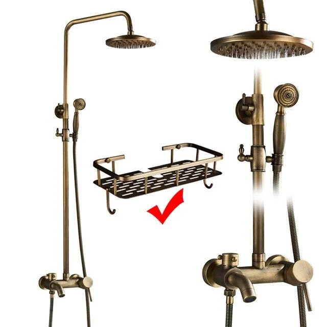 Antique Brass Shower Set Wall Mount Dual Knobs Mixer Tap Shower Set -Bathlova