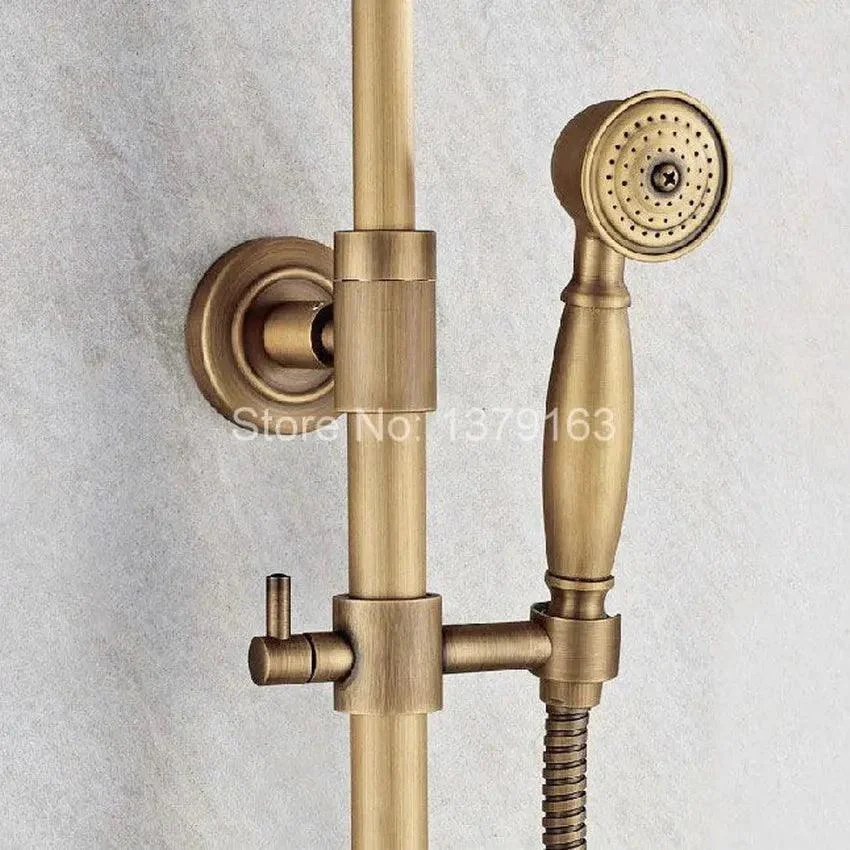 Antique Brass Two Handle Bathroom Rain Shower Tap Set Tub Mixer Tap -Bathlova