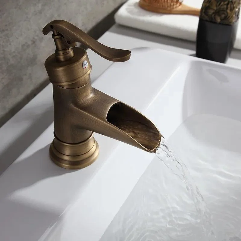 Antique Brass Waterfall Bathroom Sink Tap -Bathlova