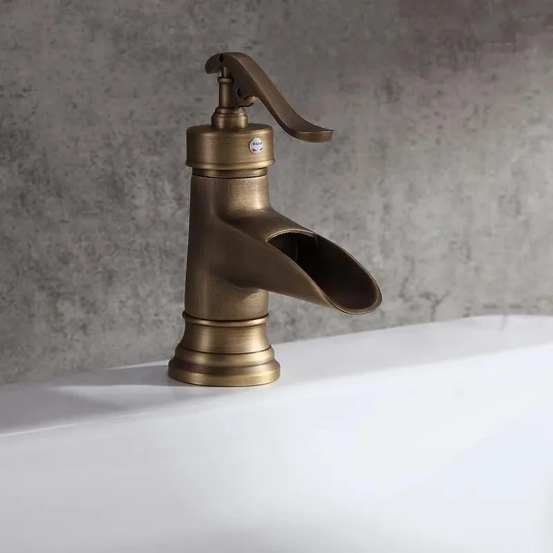 Antique Brass Waterfall Bathroom Sink Tap -Bathlova