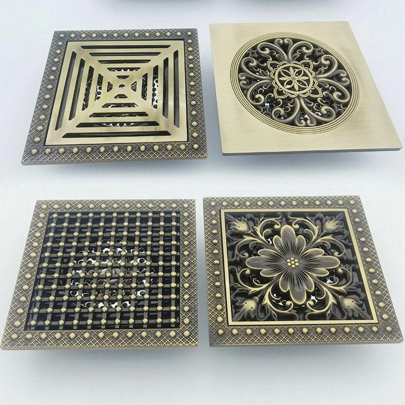 Antique Brushed Floor Drain Bathroom Kitchen Shower Square Floor Drain -Bathlova