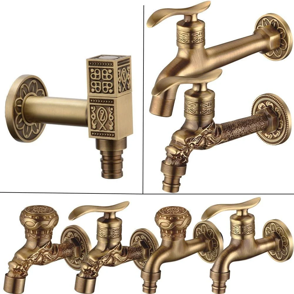 Antique Carved Bibcock Brass Tap Outdoor Taps for Washing Machine -Bathlova