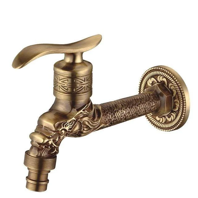 Antique Carved Bibcock Brass Tap Outdoor Taps for Washing Machine -Bathlova